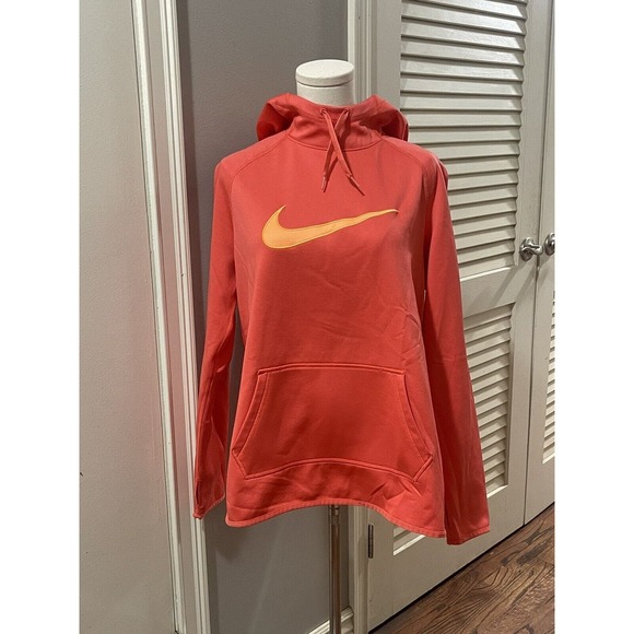 Nike Dri Fit Pullover Hoodie Orange Big Swoosh Logo Hooded‎ Sweatshirt - Picture 1 of 6